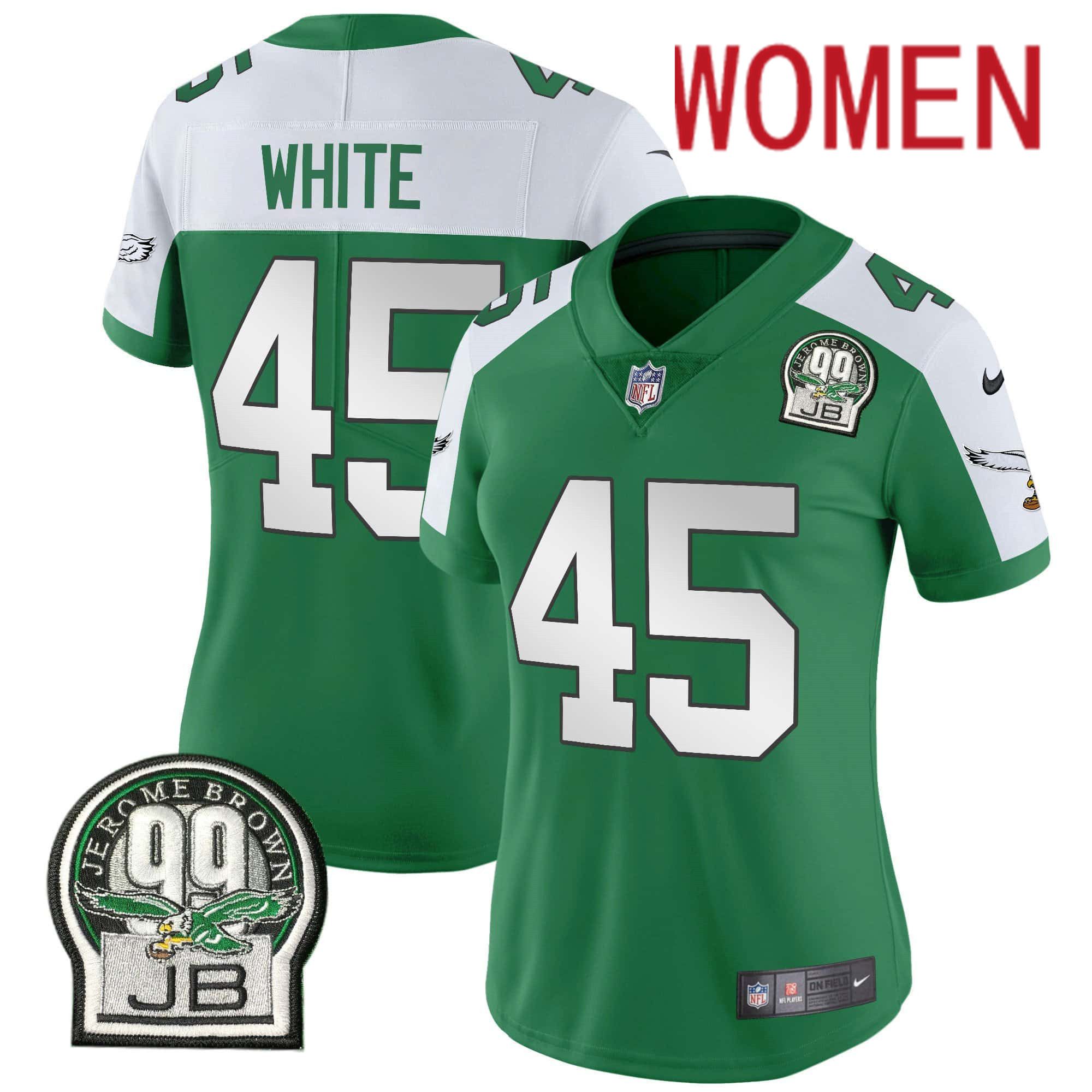 Women Philadelphia Eagles #45 White Green 2024 Nike Jerome Brown Patch Alternate Limited NFL Jersey->indianapolis colts->NFL Jersey